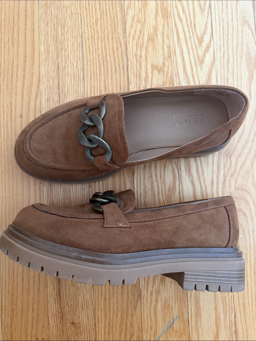 Penningtons Brown Suede Chain-Trim Slip-On Loafers